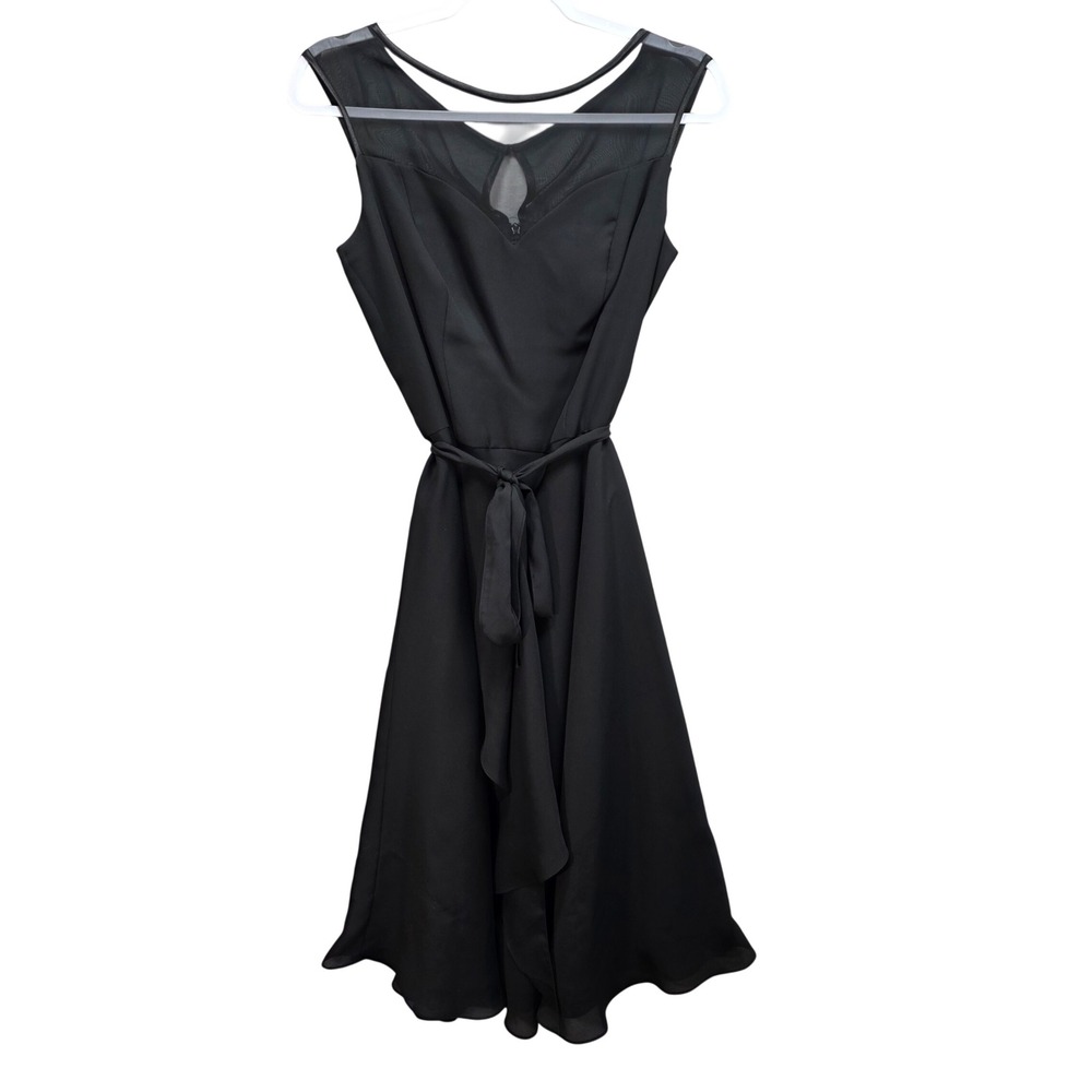White House Black Market Black Mesh Yoke Fit Flare Cocktail Dress Size 6 Party